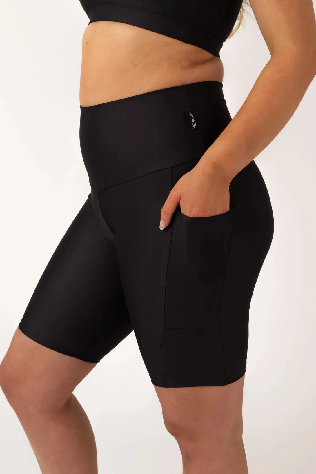 Black Performance - Panel Pocket High Waisted Long Shorts-Activewear-Exoticathletica