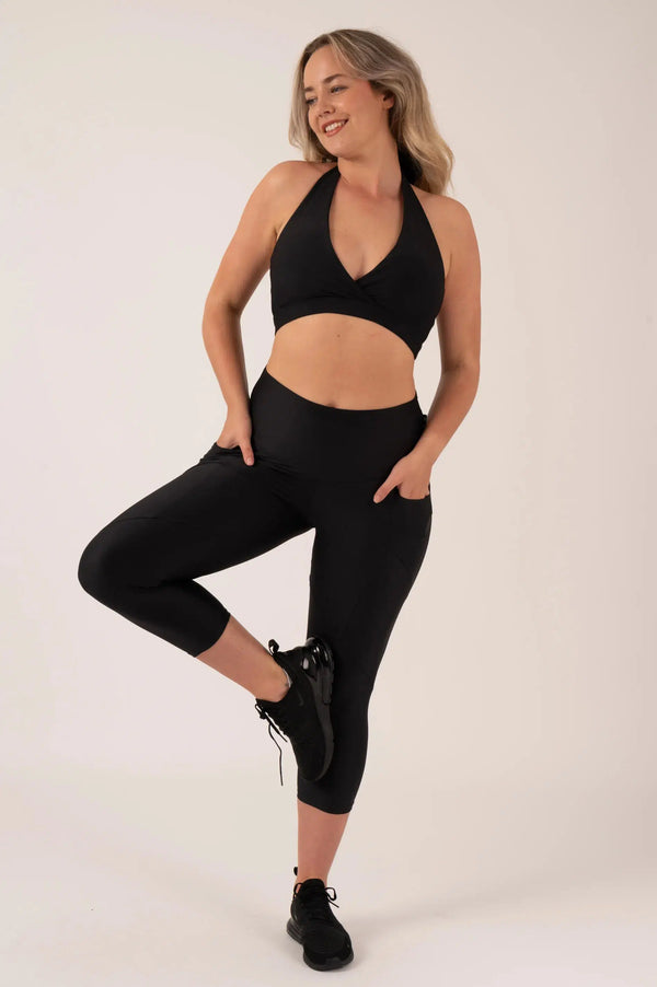 Black Performance - Pocket Booty Shaper High Waisted Capri Leggings-Activewear-Exoticathletica