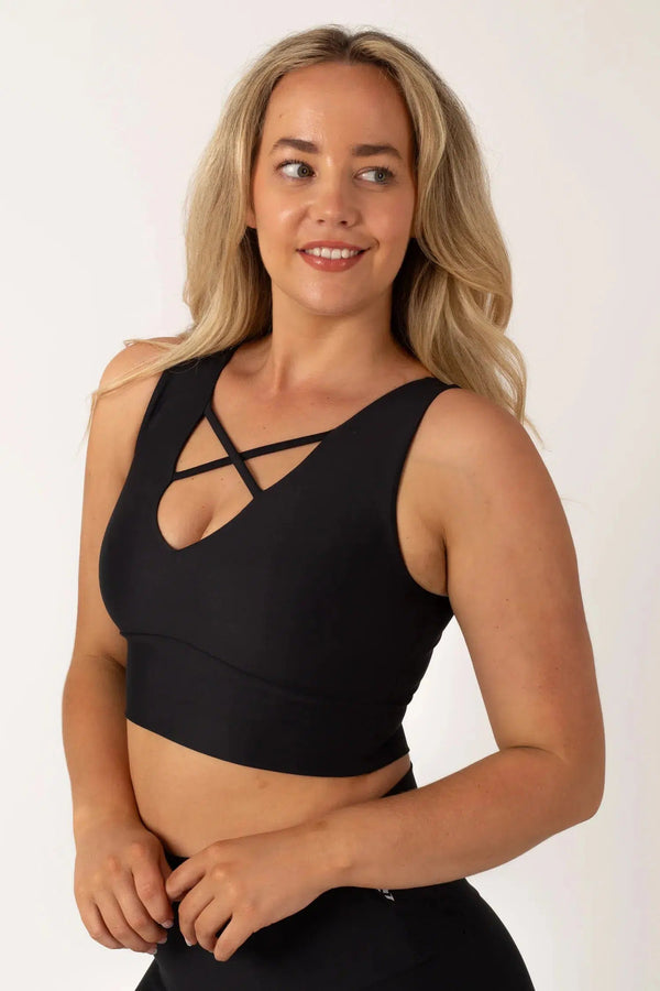 Black Performance - Reversible Comfort Crop Top-Activewear-Exoticathletica