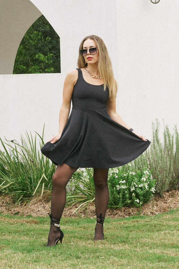Black Performance - Scoop Neck Comfort Crop Mini Dress-Activewear-Exoticathletica