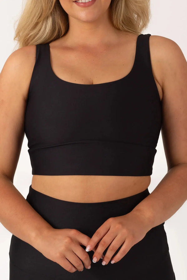 Black Performance - Scoop Neck Comfort Crop Top-21097555-Activewear-Exoticathletica