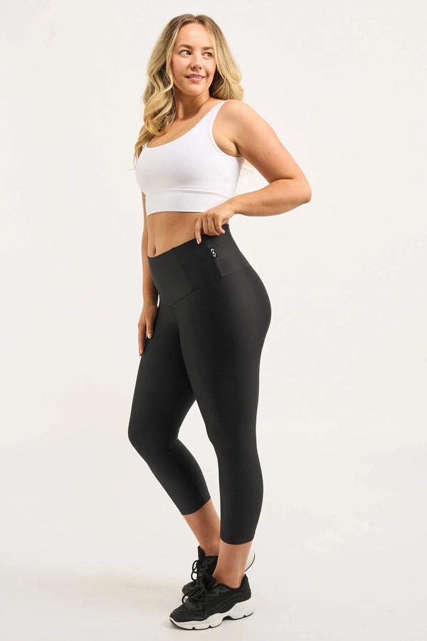 Black Performance - Tummy Control High Waisted Capri Leggings-Activewear-Exoticathletica