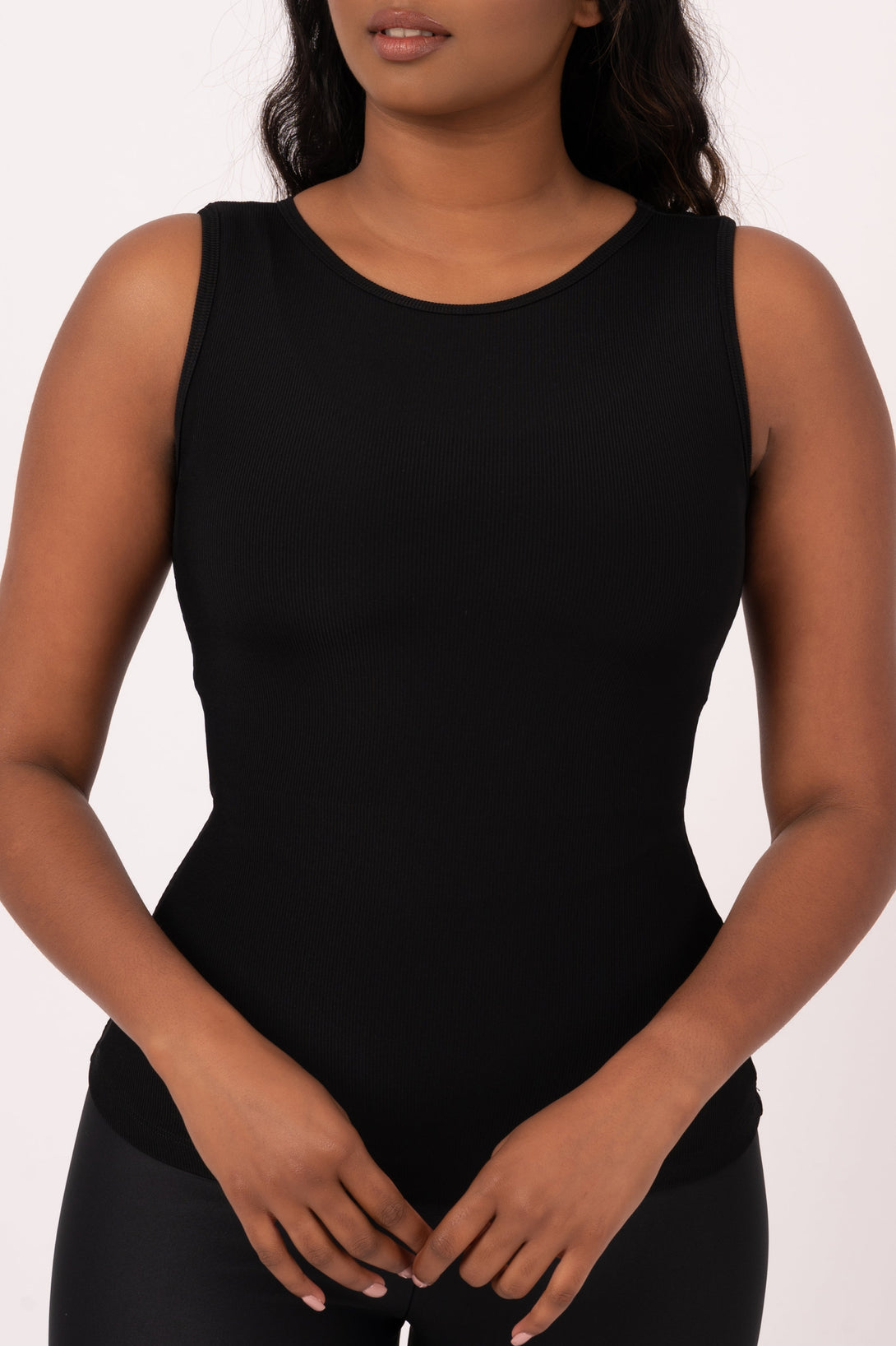 Black Rib Knit - Fitted Tank-Activewear-Exoticathletica