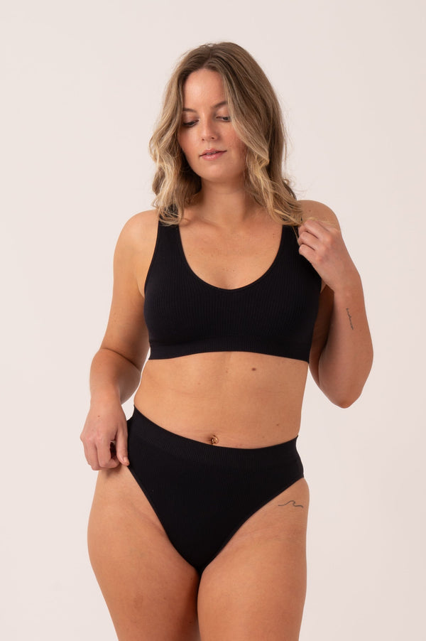 Black Rib Seam Free - High Waist Bikini Briefs-Activewear-Exoticathletica