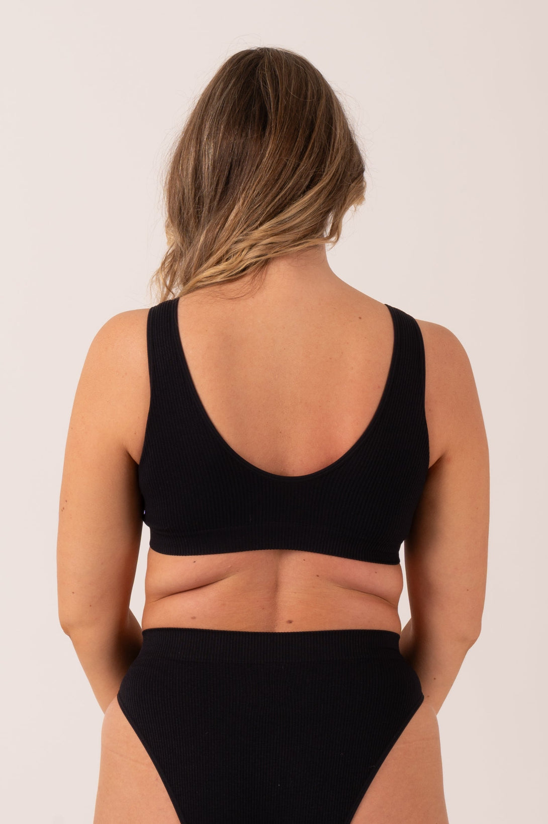 Black Rib Seam Free - Plunge Bralette-Activewear-Exoticathletica