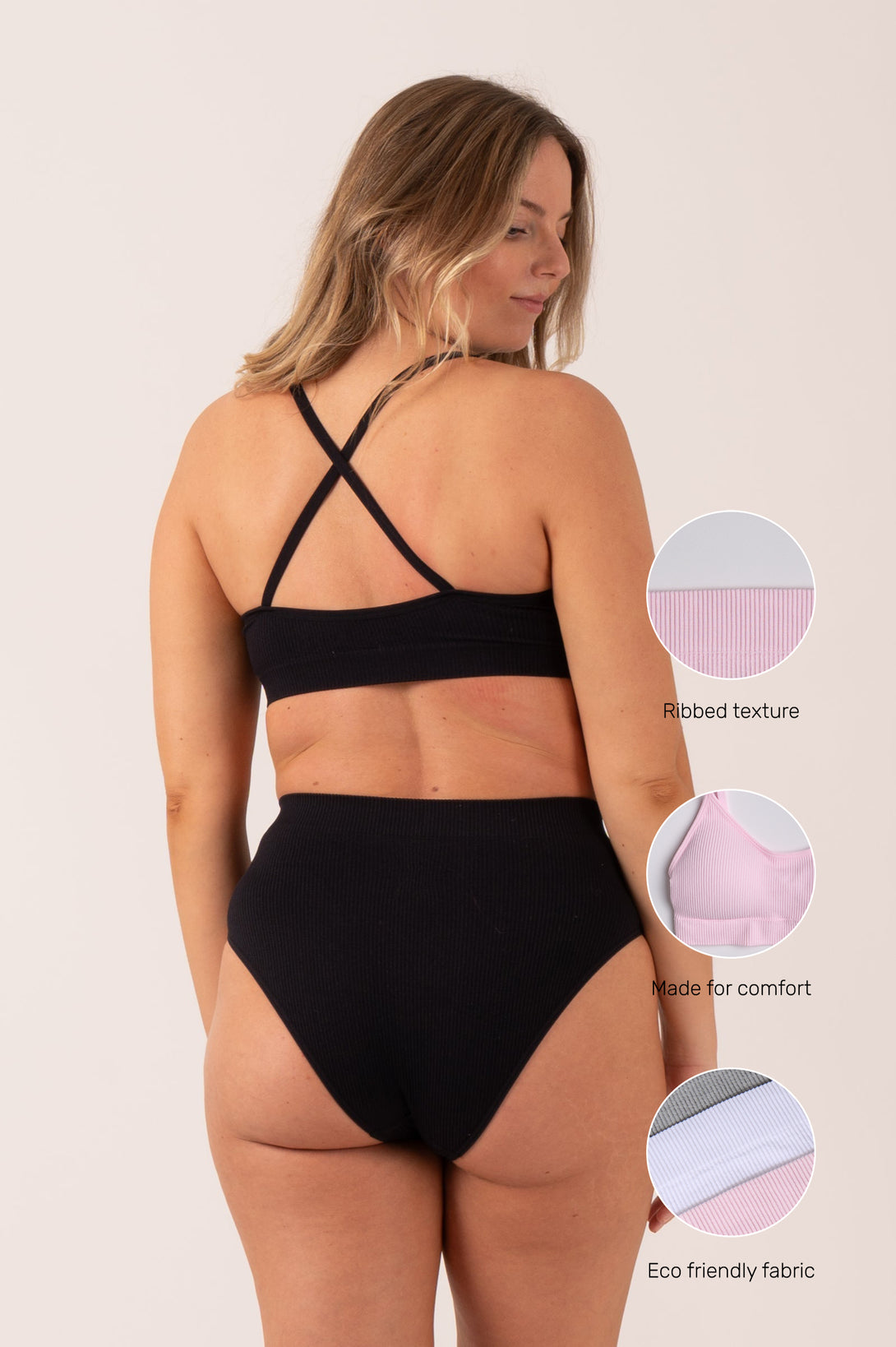 Black Rib Seam Free - Strappy Cross Over Bralette-Activewear-Exoticathletica