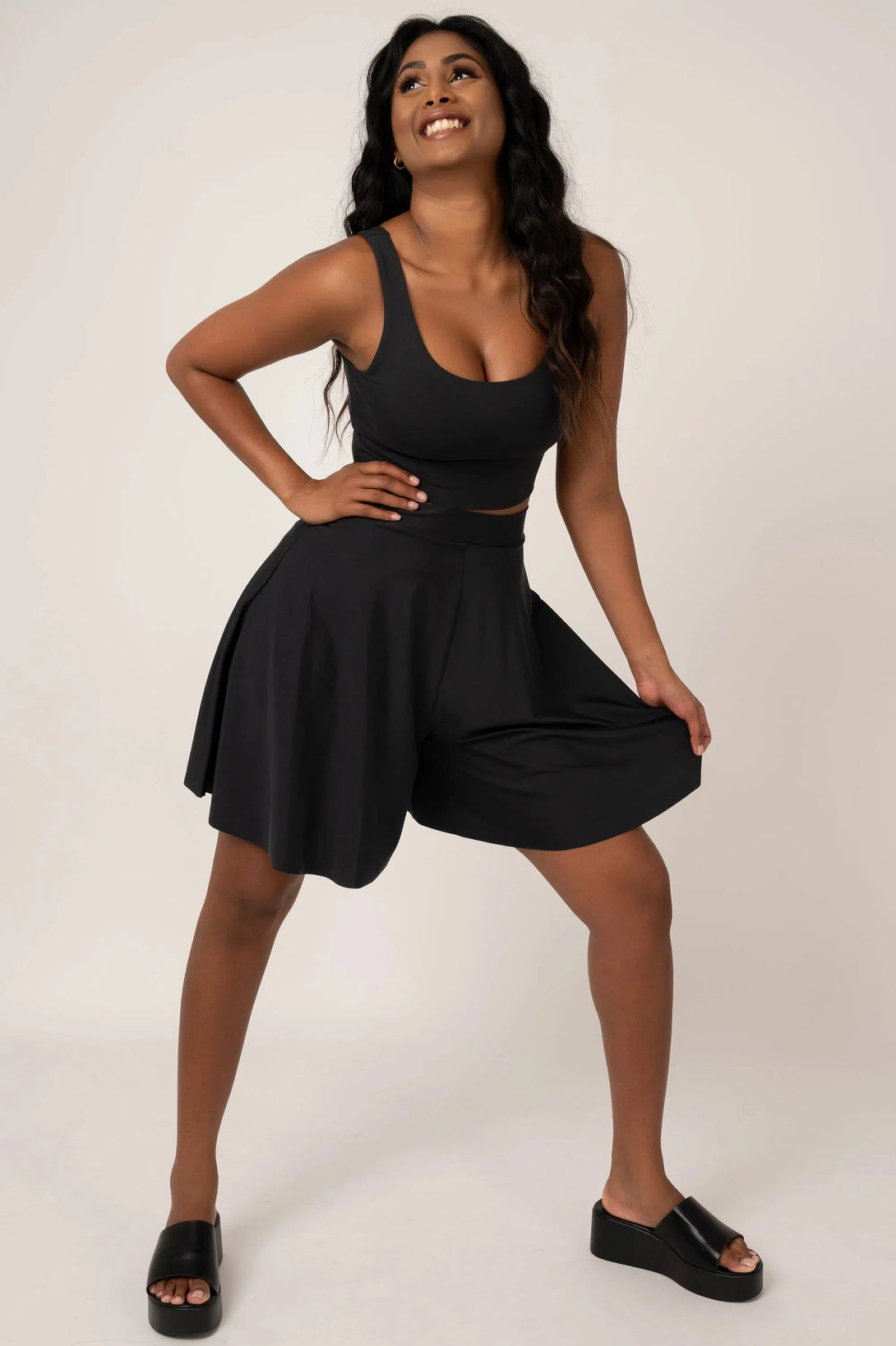 Black Silky - Basketball Palazzo Short-Activewear-Exoticathletica