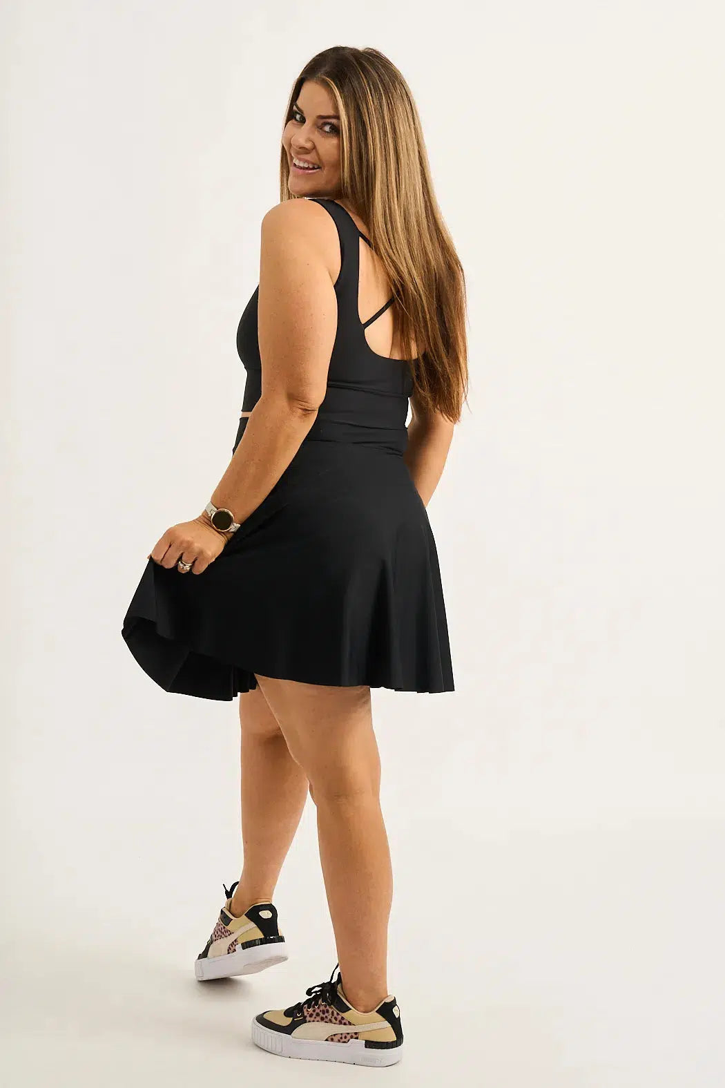 Black Silky - Narrow Waisted Mini Skater Skirt-Activewear-Exoticathletica