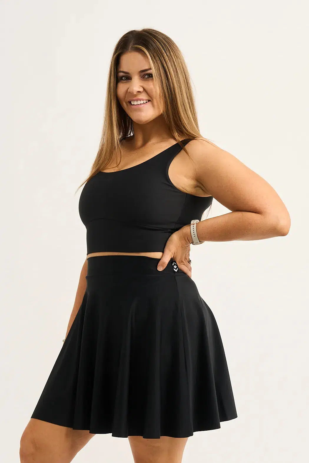 Black Silky - Narrow Waisted Mini Skater Skirt-Activewear-Exoticathletica