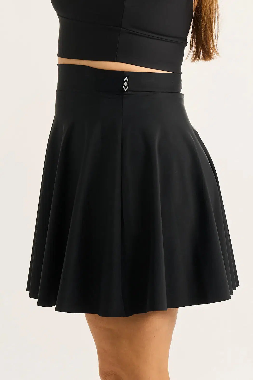 Black Silky - Narrow Waisted Mini Skater Skirt-Activewear-Exoticathletica