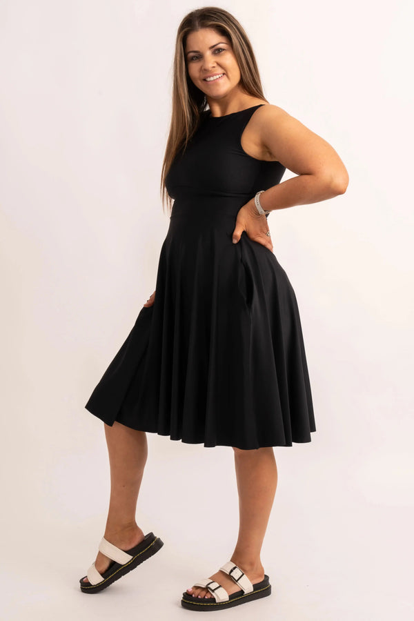 Black Silky - Reversible Comfort Crop Midi Dress W/ Pockets-9358328333739-Activewear-Exoticathletica