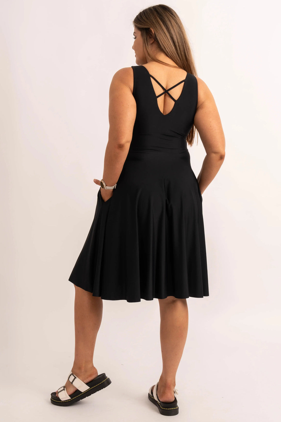 Black Silky - Reversible Comfort Crop Midi Dress W/ Pockets-Activewear-Exoticathletica