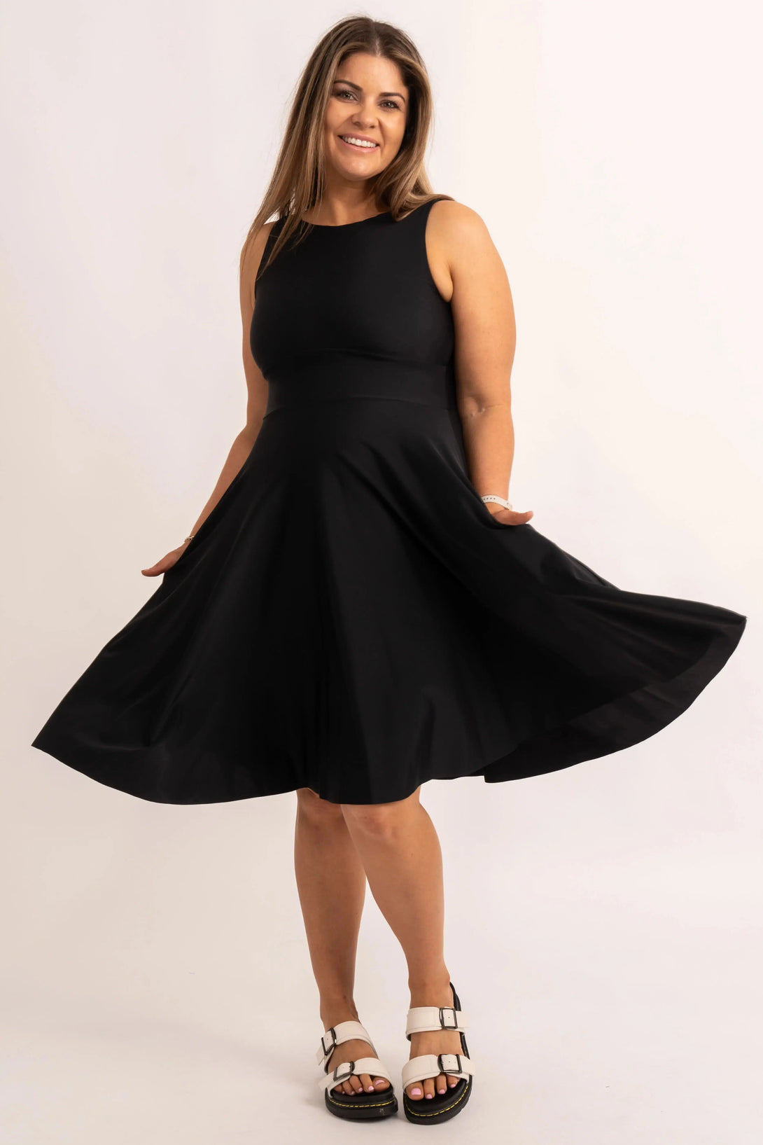 Black Silky - Reversible Comfort Crop Midi Dress W/ Pockets-Activewear-Exoticathletica