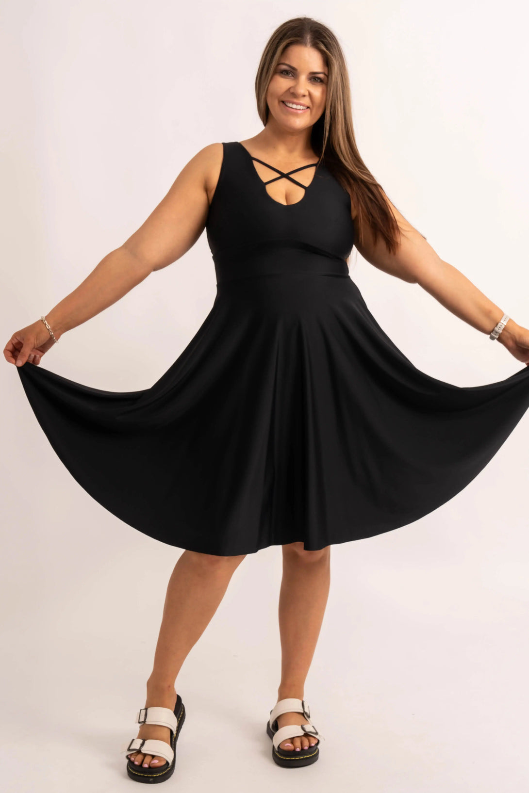 Black Silky - Reversible Comfort Crop Midi Dress W/ Pockets-Activewear-Exoticathletica