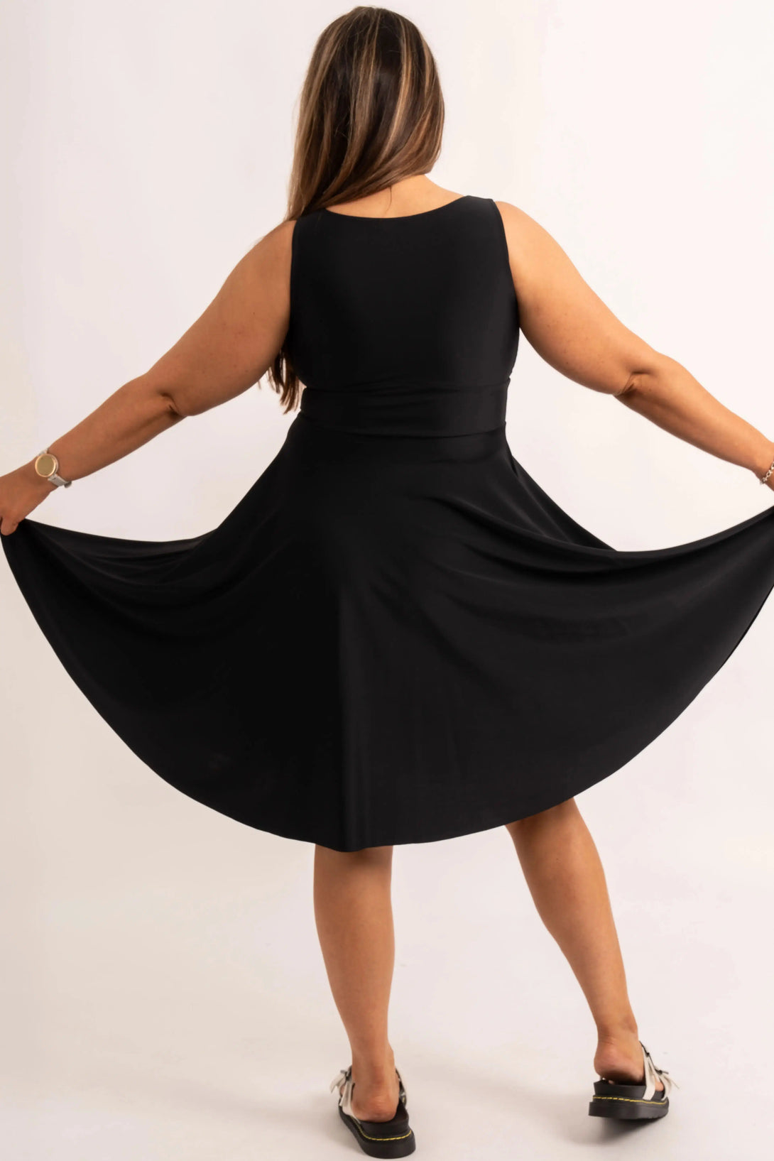 Black Silky - Reversible Comfort Crop Midi Dress W/ Pockets-Activewear-Exoticathletica