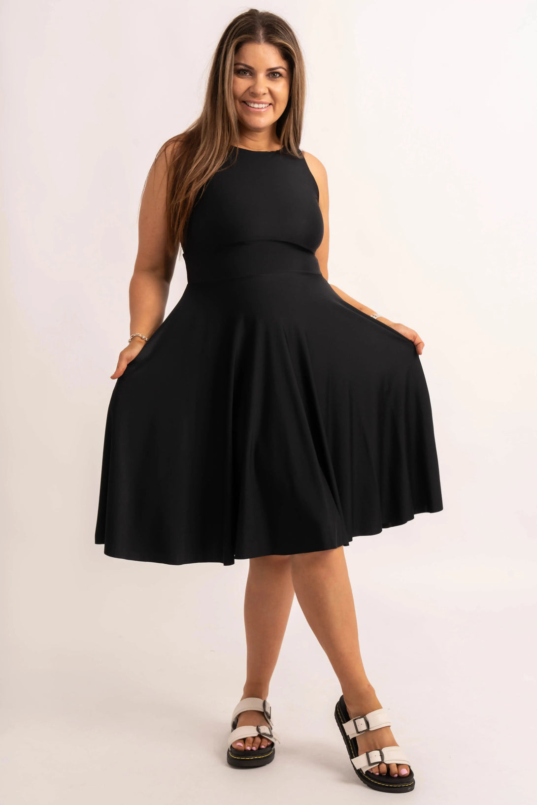 Black Silky - Reversible Comfort Crop Midi Dress W/ Pockets-Activewear-Exoticathletica