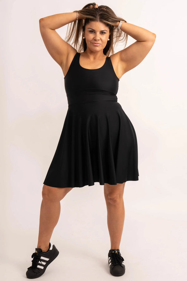 Black Silky - Scoop Neck Comfort Crop Mini Dress-Activewear-Exoticathletica