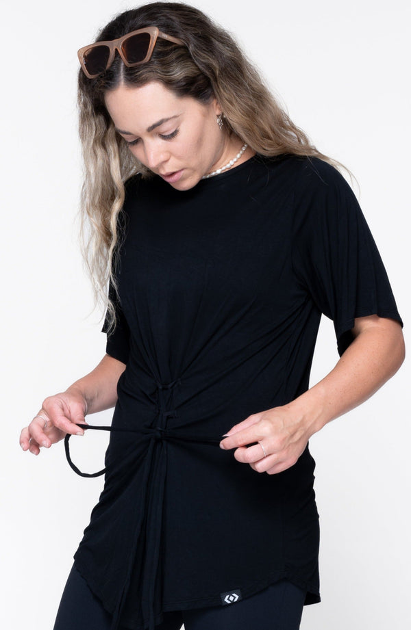 Black Slinky To Touch - Corset Front Boyfriend Tee-Activewear-Exoticathletica