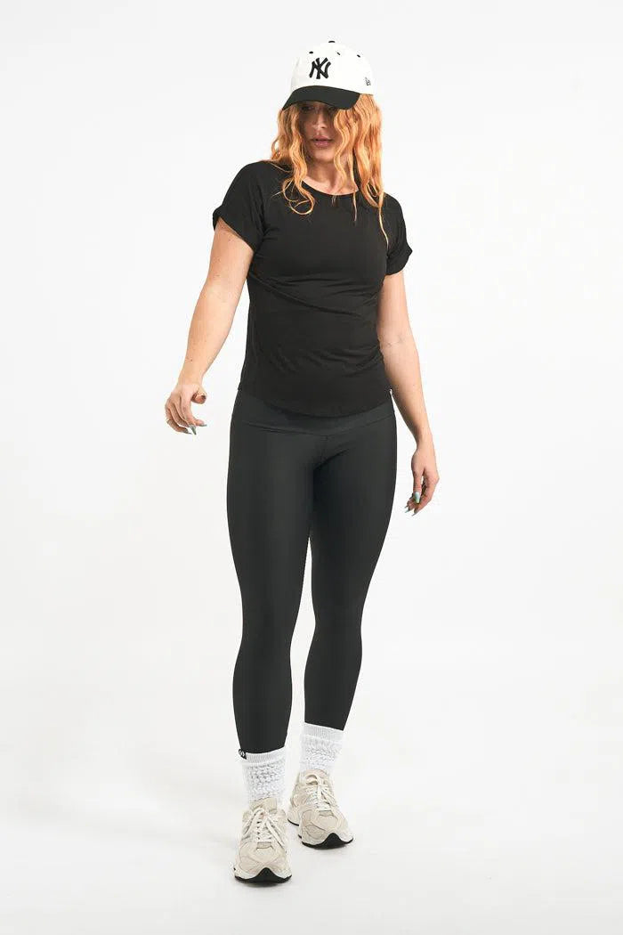 Black Slinky To Touch - Cuffed Sleeve Tee-Activewear-Exoticathletica