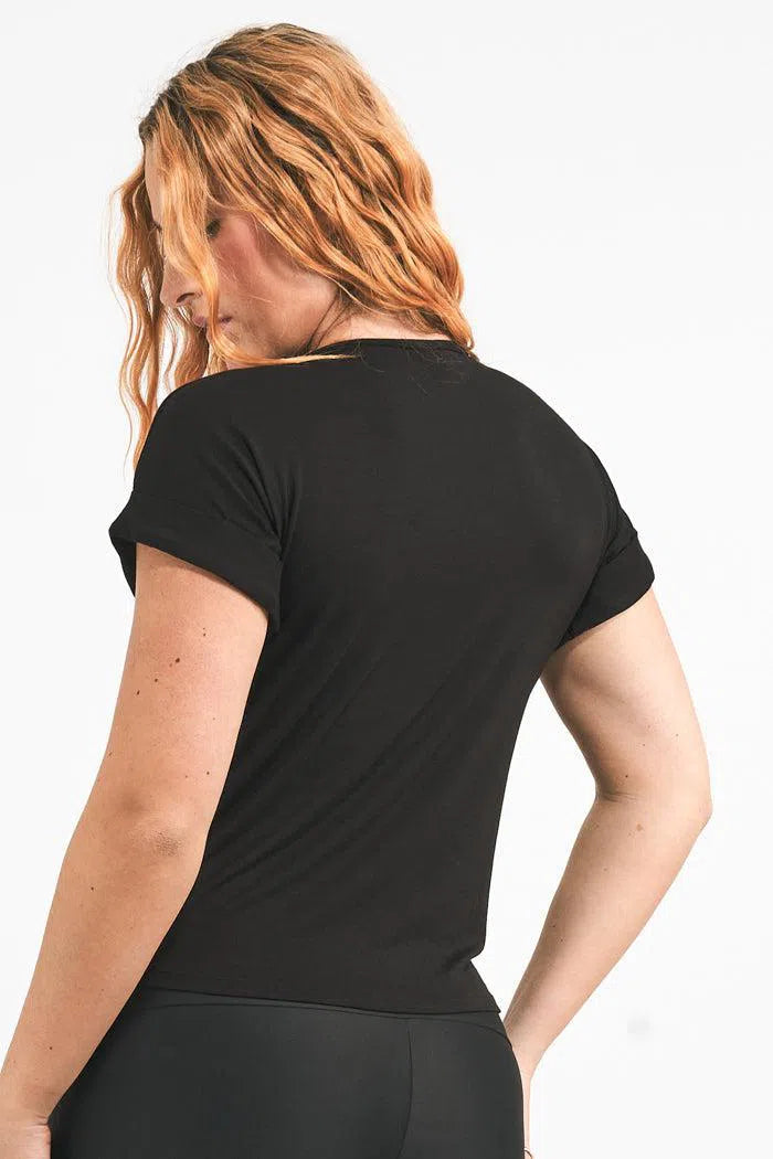 Black Slinky To Touch - Cuffed Sleeve Tee-Activewear-Exoticathletica