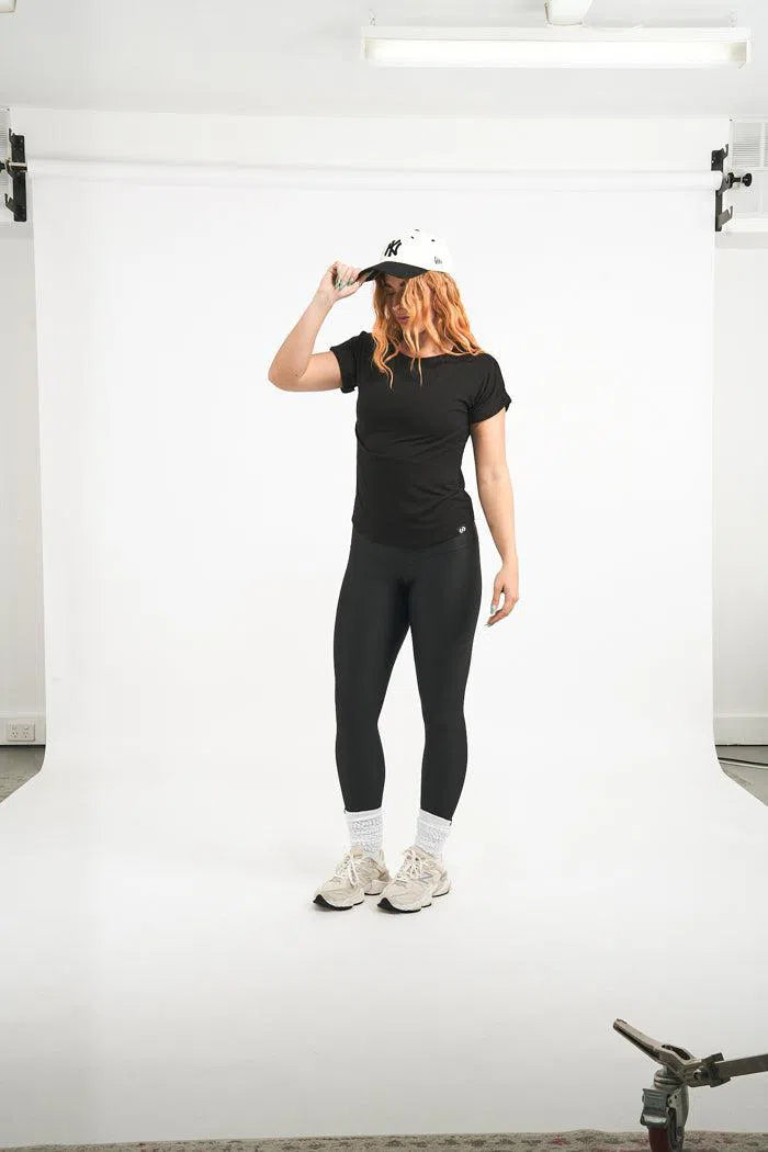 Black Slinky To Touch - Cuffed Sleeve Tee-Activewear-Exoticathletica