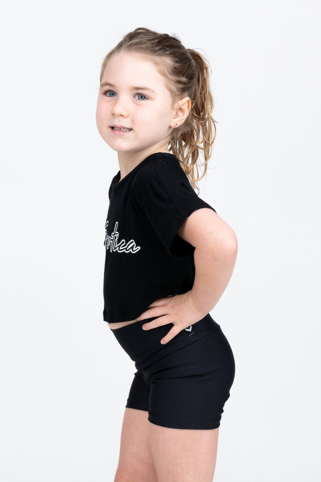 Black Slinky To Touch - Kids Exotica Cropped Tee-Activewear-Exoticathletica