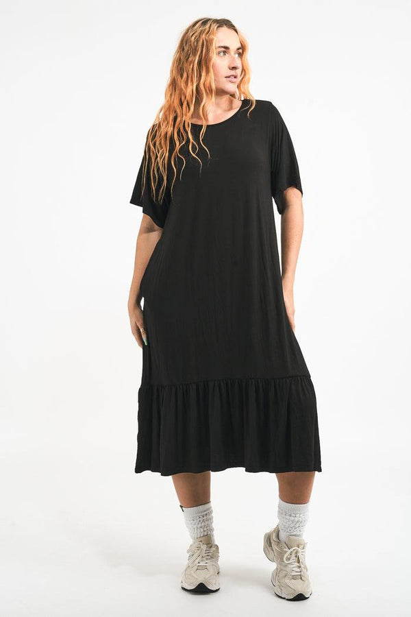 Black Slinky To Touch - Lazy Girl Ruffle Dress-Activewear-Exoticathletica