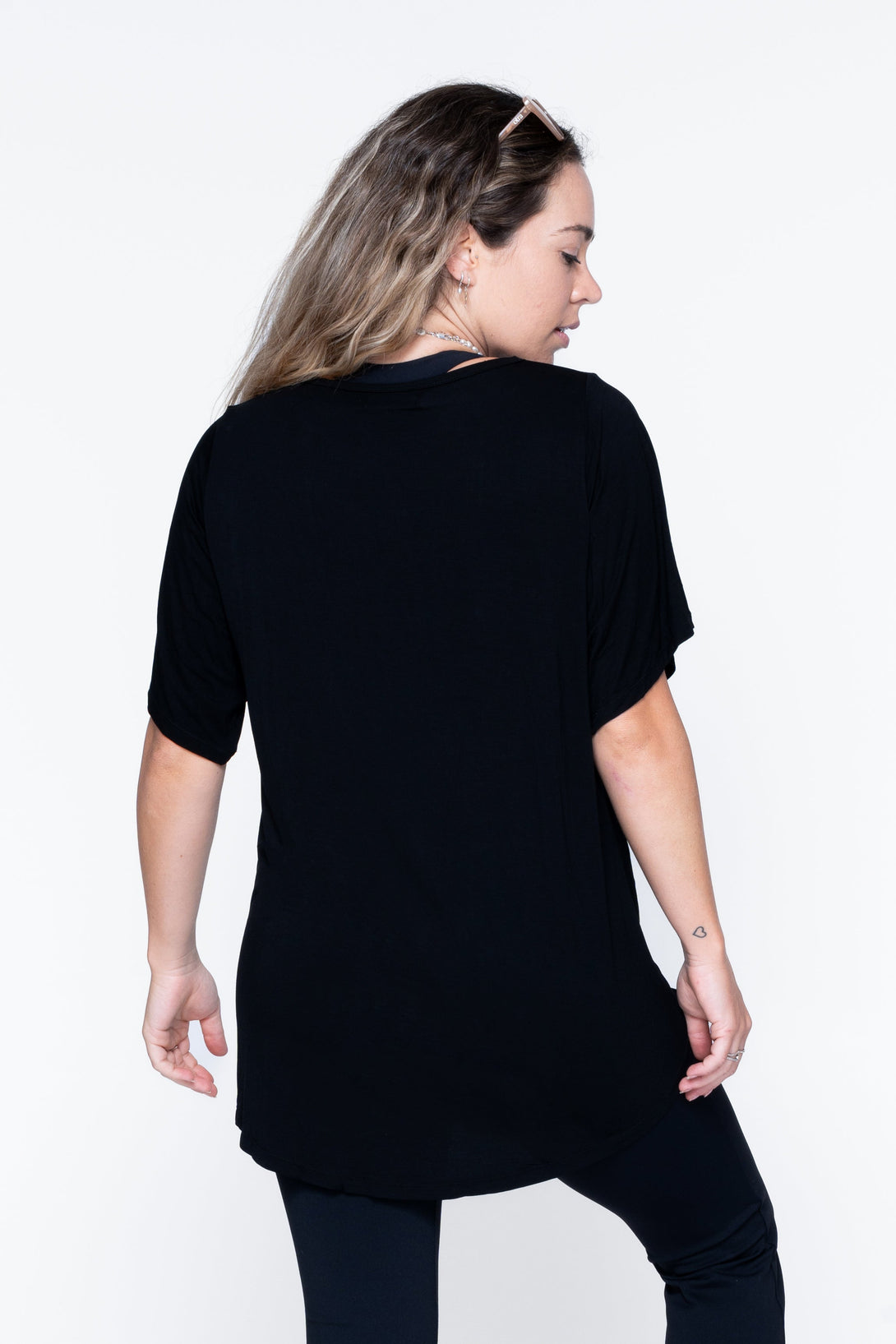 Black Slinky To Touch - Net V Front Boyfriend Tee-Activewear-Exoticathletica