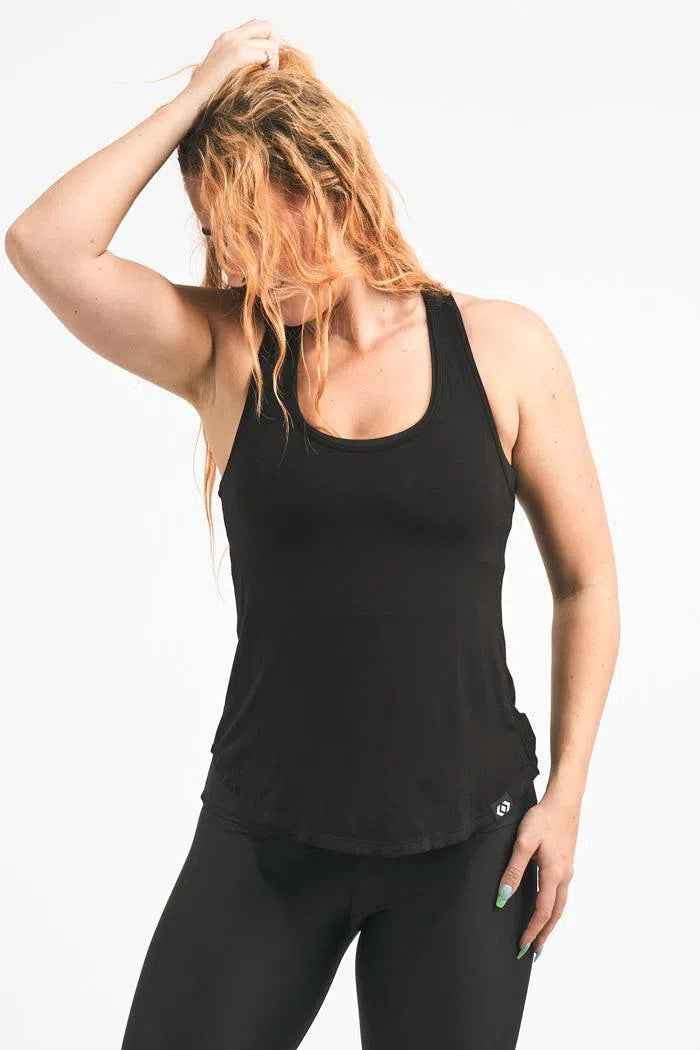 Black Slinky To Touch - Racer Back Tank Top-Activewear-Exoticathletica