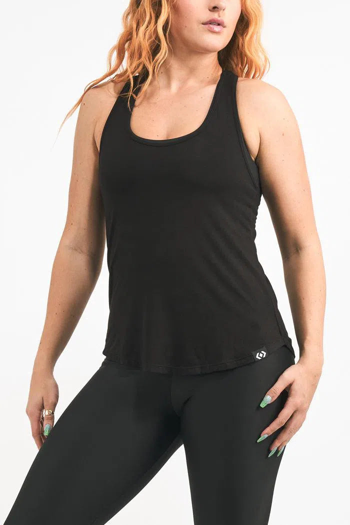 Black Slinky To Touch - Racer Back Tank Top-Activewear-Exoticathletica