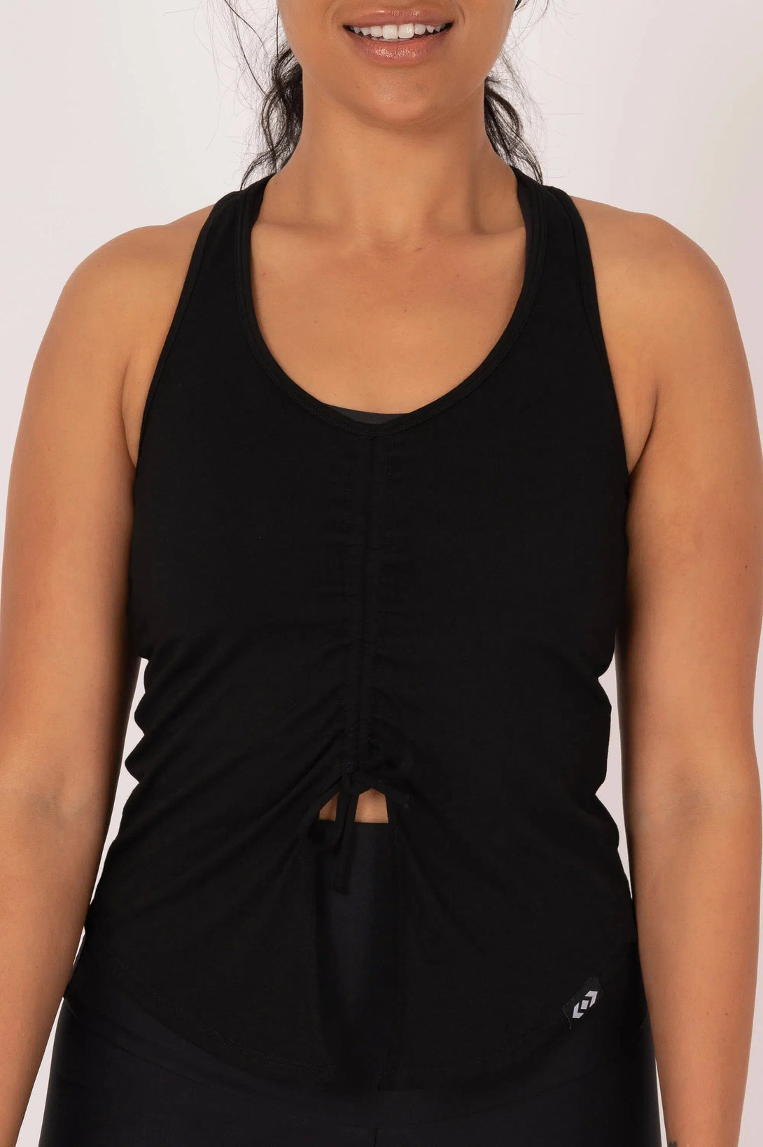 Black Slinky To Touch - Racer Back Tank Top W/ Cinched Front-Activewear-Exoticathletica