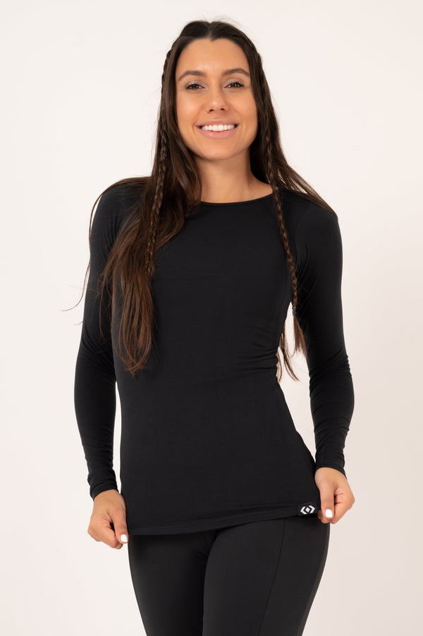 Black Soft To Touch - Fitted Long Sleeve Tee-Activewear-Exoticathletica