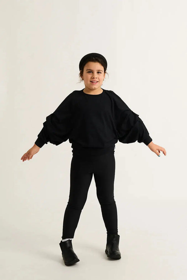 Black Soft to Touch - Kids Batwing Cinched Sleeve Sweater-1000009481-Activewear-Exoticathletica