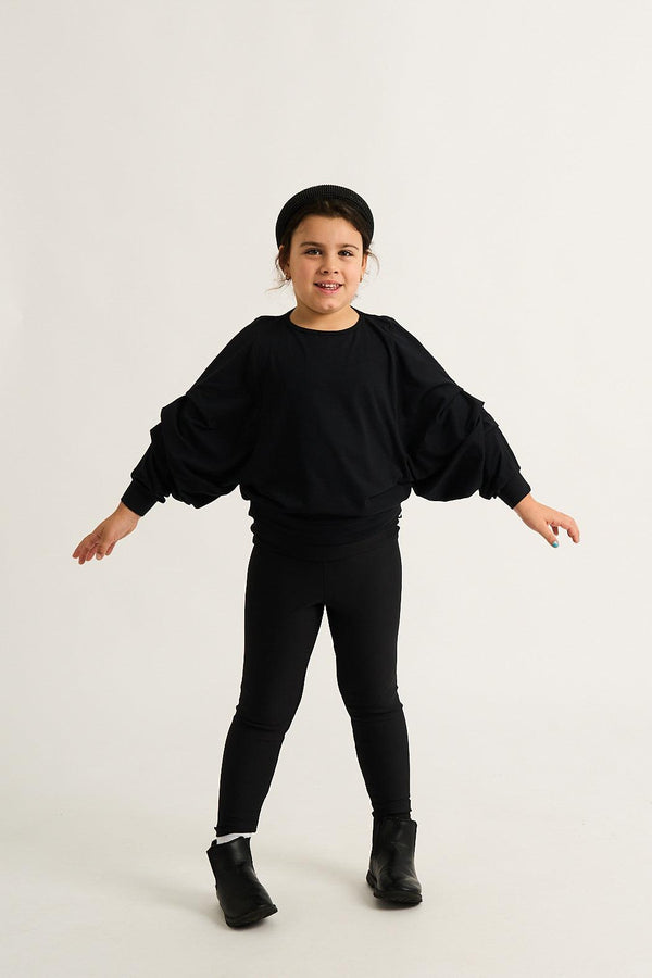 Black Soft to Touch - Kids Batwing Cinched Sleeve Sweater-Activewear-Exoticathletica