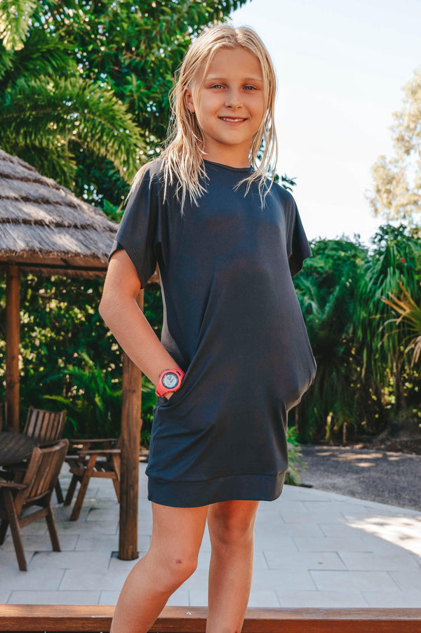 Black Soft To Touch - Kids Lazy Girl Dress Tee-Activewear-Exoticathletica