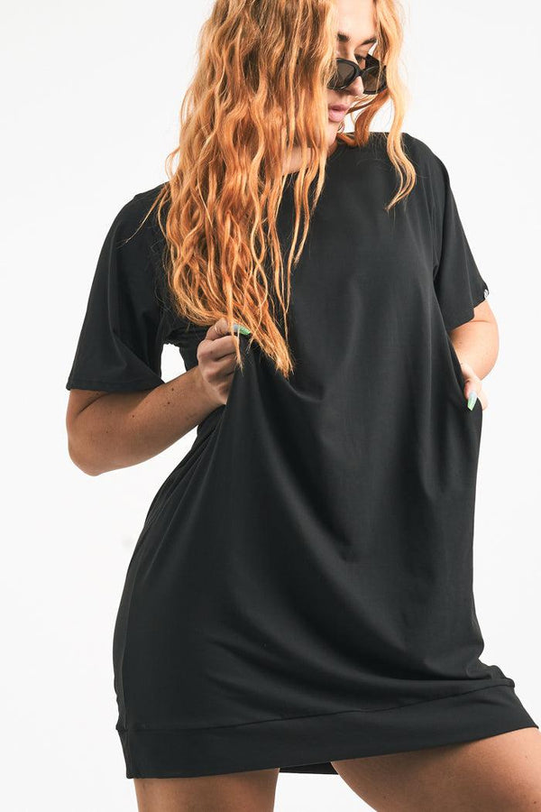 Black Soft To Touch - Lazy Girl Dress Tee-Activewear-Exoticathletica