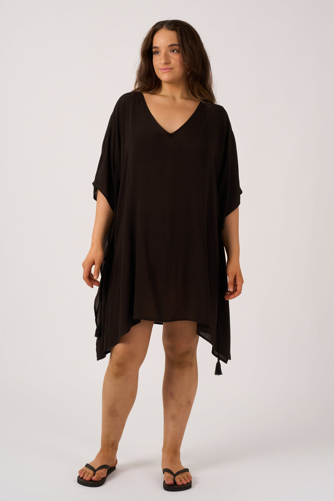 Black Sustainable Viscose - Adjustable Tie Waist Kaftan-Activewear-Exoticathletica