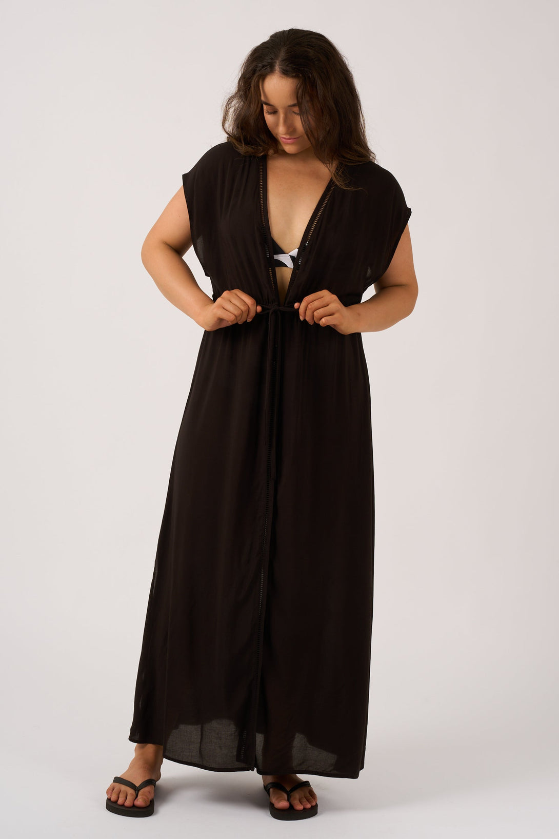 Black Sustainable Viscose - Maxi Kimono-Activewear-Exoticathletica