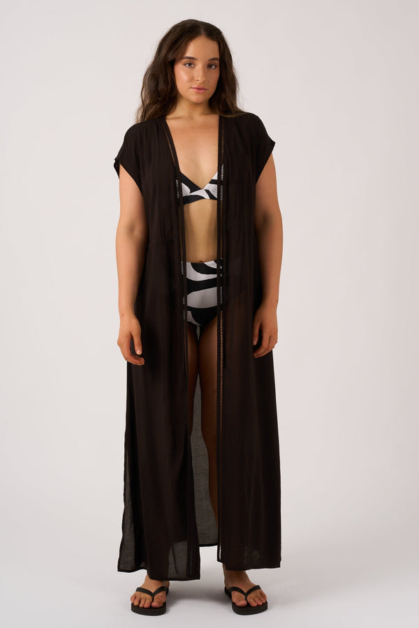 Black Sustainable Viscose - Maxi Kimono-Activewear-Exoticathletica