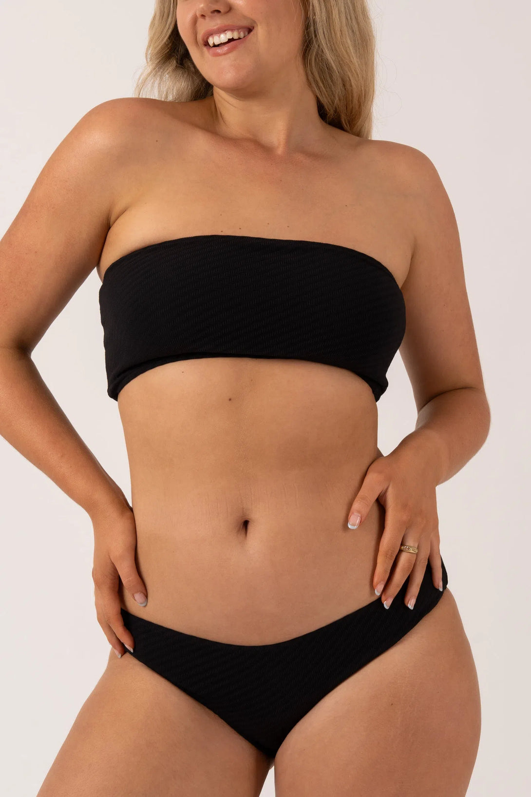 Black Textured - Bandeau Bikini Top-Activewear-Exoticathletica