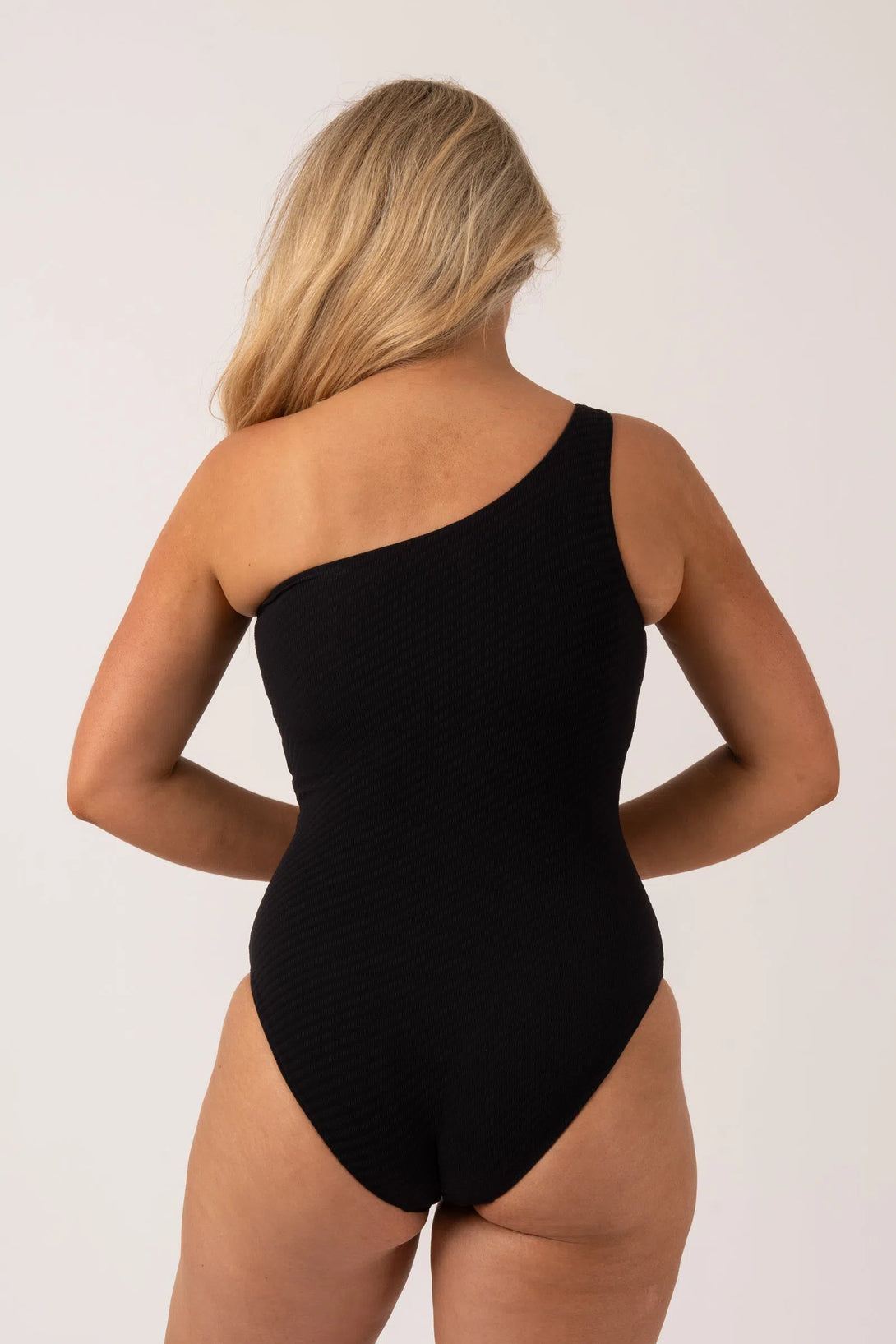 Black Textured - One Shoulder One Piece-Activewear-Exoticathletica