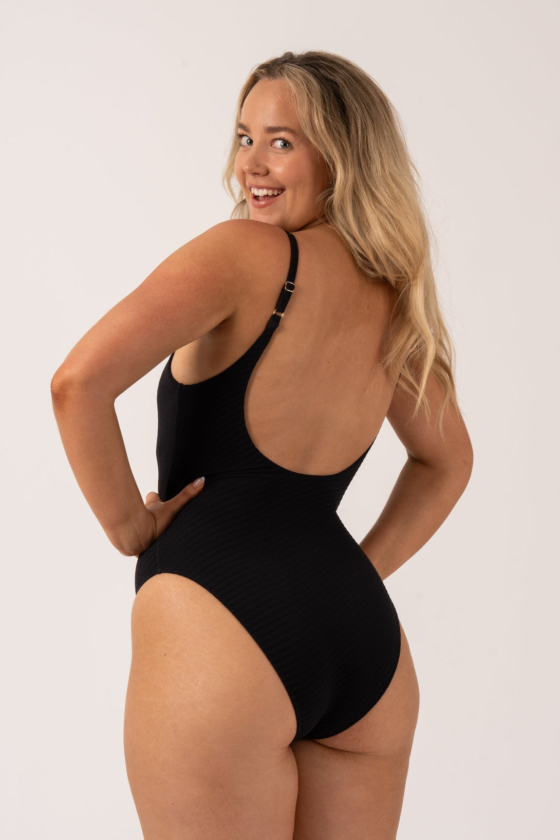 Black Textured - Scoop Neck High Leg One Piece-Activewear-Exoticathletica