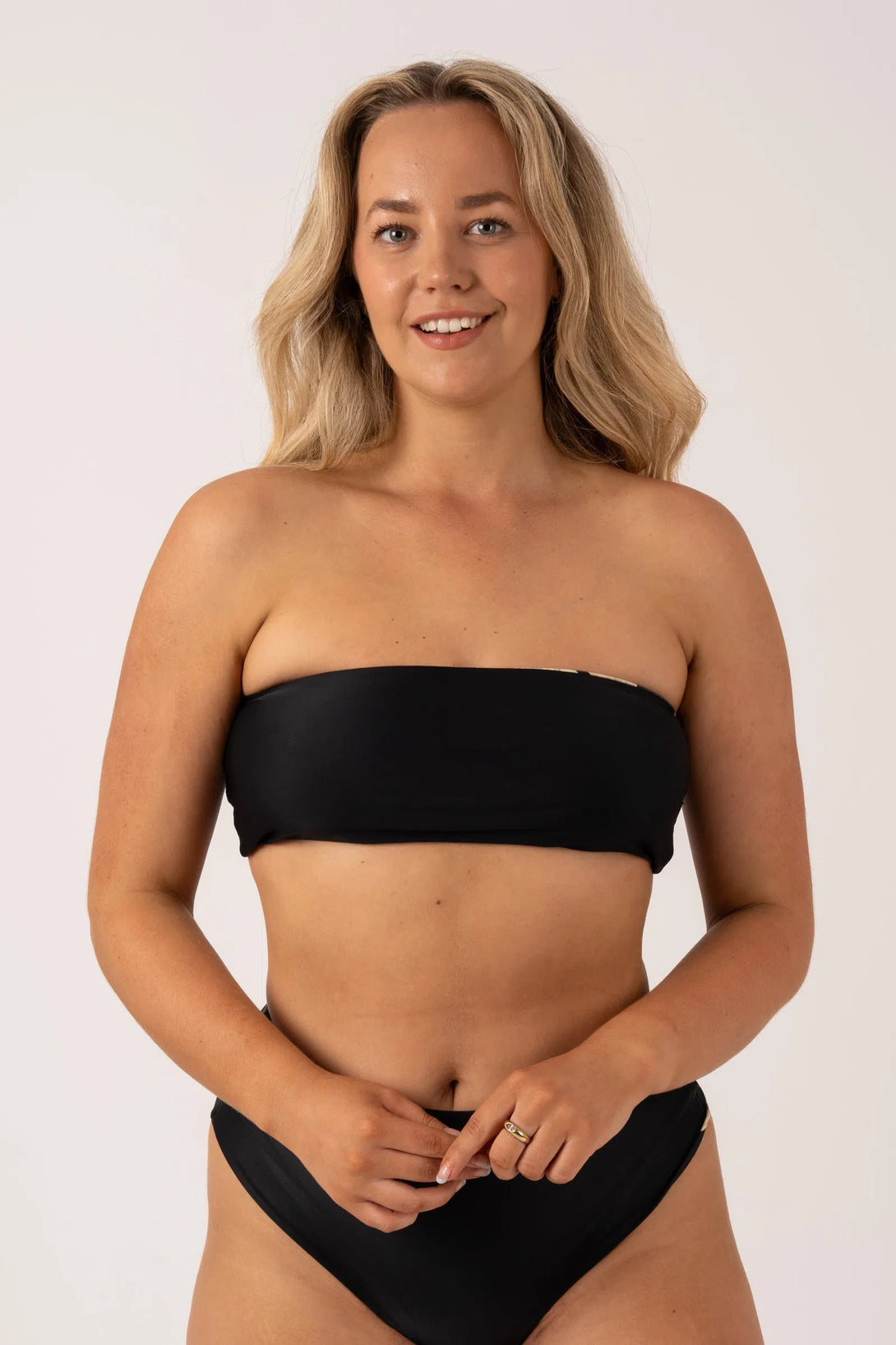 Black Tropico Silky - Reversible Bandeau Bow Bikini Top-Activewear-Exoticathletica