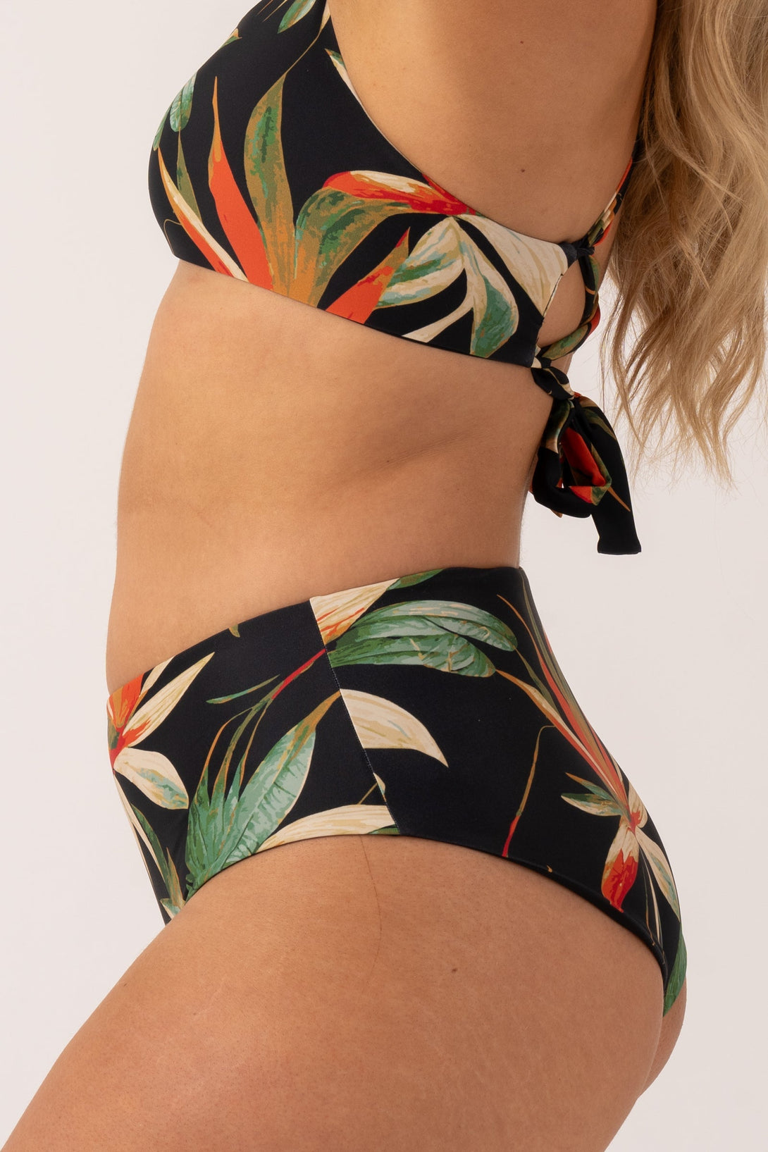 Black Tropico Silky - Reversible High Waisted Medium Cut Bikini Bottom-Activewear-Exoticathletica