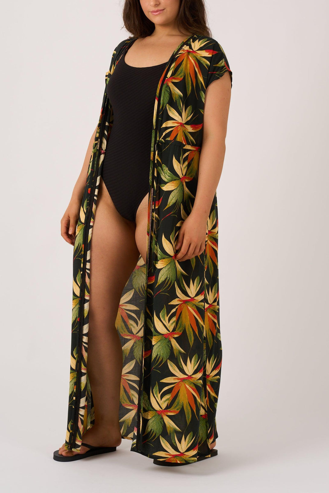 Black Tropico Sustainable Viscose - Maxi Kimono-Activewear-Exoticathletica