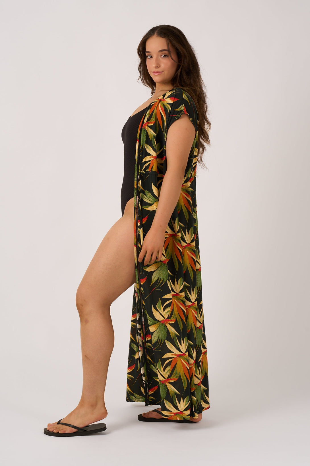 Black Tropico Sustainable Viscose - Maxi Kimono-Activewear-Exoticathletica