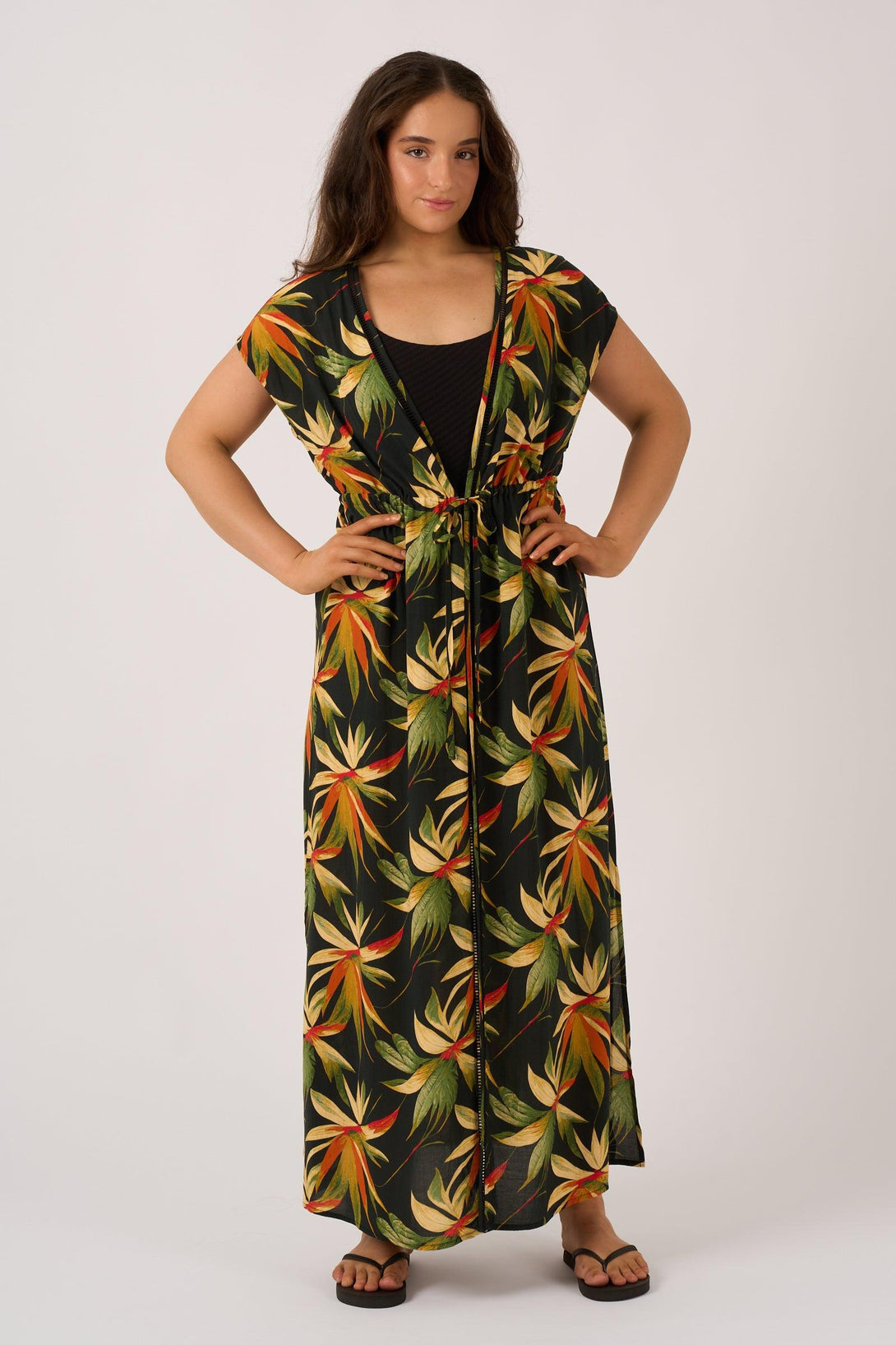 Black Tropico Sustainable Viscose - Maxi Kimono-Activewear-Exoticathletica