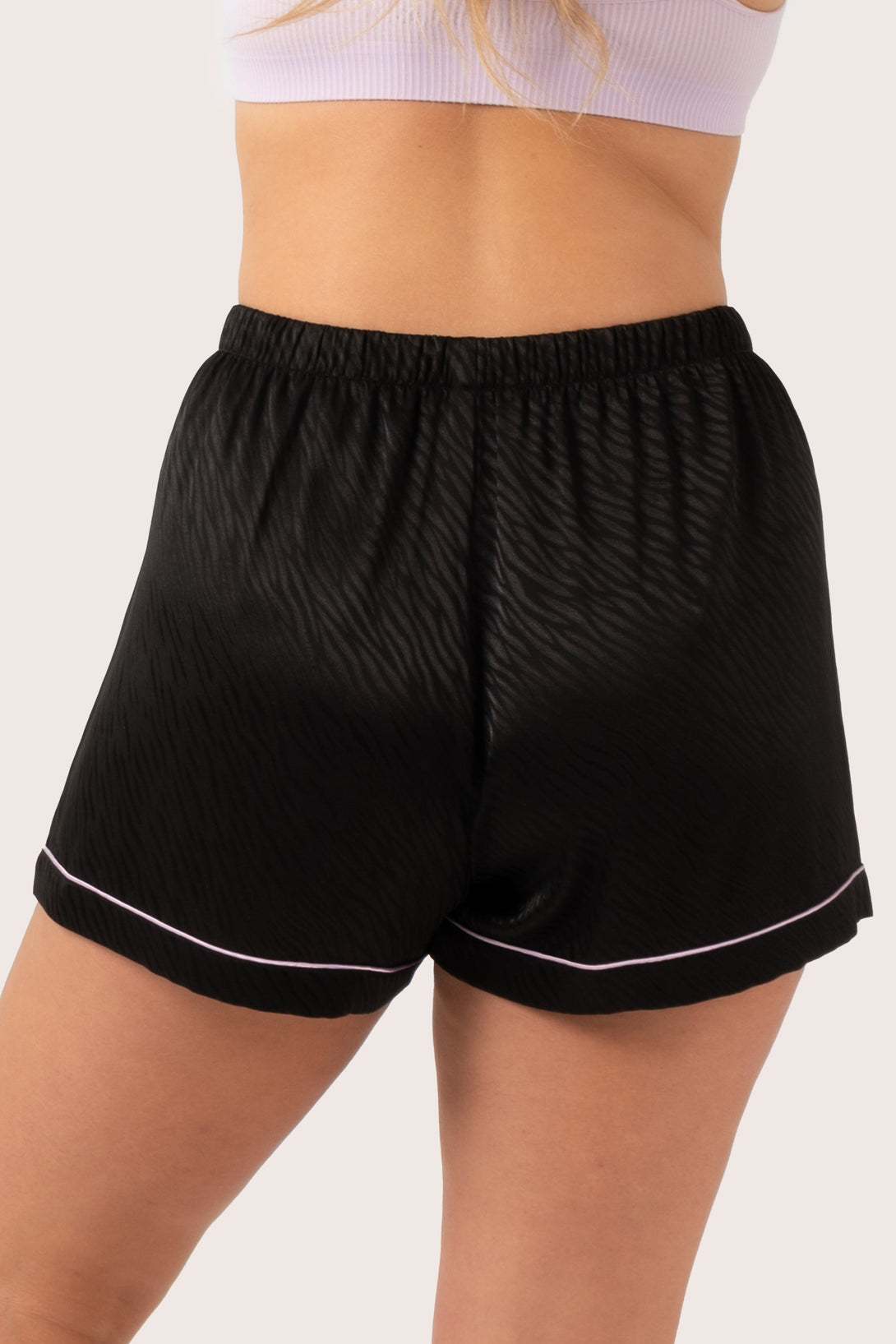 Black Zebra Jaquard Satin - Short Sleeve Button Up Shirt & Shorts Pyjama Set-Activewear-Exoticathletica