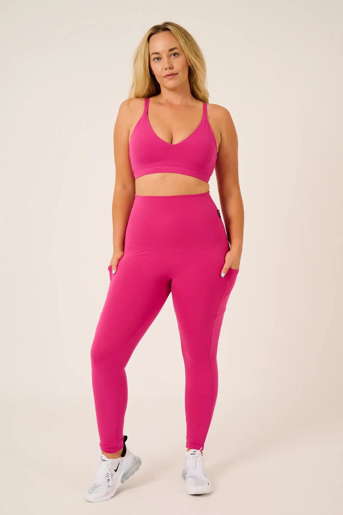 Body Contouring Extra High Waisted Panel Pocket Legging - Hot Pink-Activewear-Exoticathletica