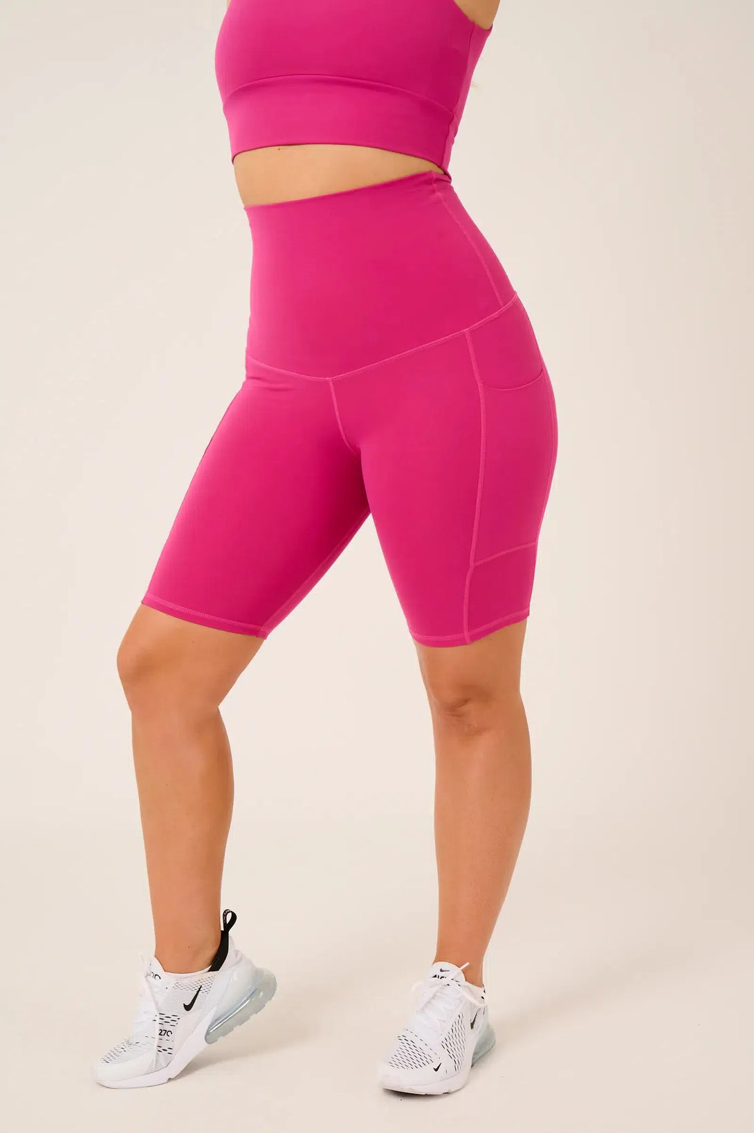 Body Contouring Extra High Waisted Panel Pocket Long Shorts - Hot Pink-Activewear-Exoticathletica